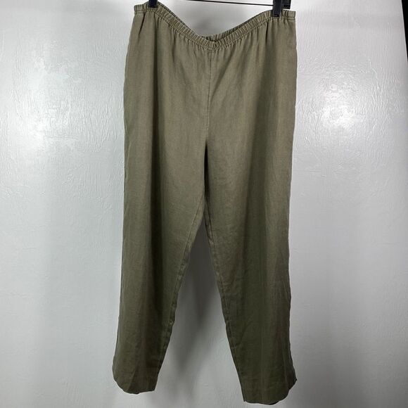 J. Jill 100% linen khaki green color high rise straight leg pants size S - Picture 1 of 9